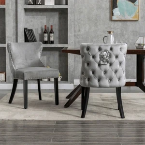Set of 2 Vintage Bently Dining Chairs Lion Knocker, Upholstered Wing back UK - Picture 1 of 20
