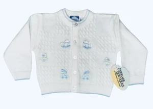 Vintage Carriage Boutiques White Sweater Cardigan Size 9 Months Trains Ducks New - Picture 1 of 5