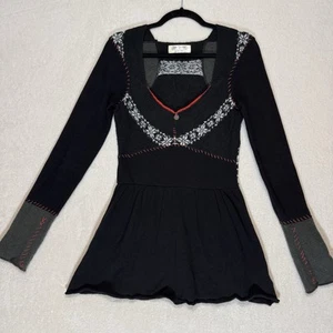 VTG Y2K Babydoll Black Sweater Sz S Coquette Fair Isle Embroidered Bella EUC - Imagen 1 de 10