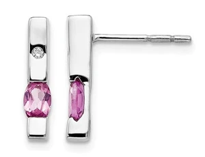 2/3 Carat (ctw) Pink Tourmaline Stick Earrings in Sterling Silver - Picture 1 of 4