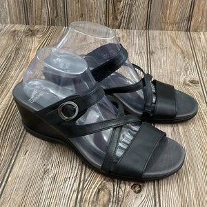 Dansko Womens Ana Asymmetric Strap Wedge Black Sandal Size 41 EU - 10.5/11 US - Picture 1 of 14