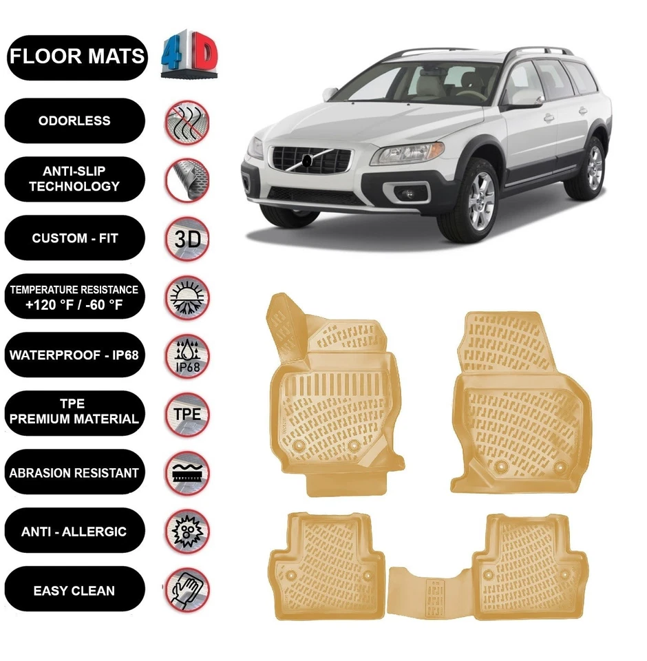 Alfombrillas forro para Volvo XC70 (2007-2016) impermeables 4D beige 4 un. Foto 1 de 4