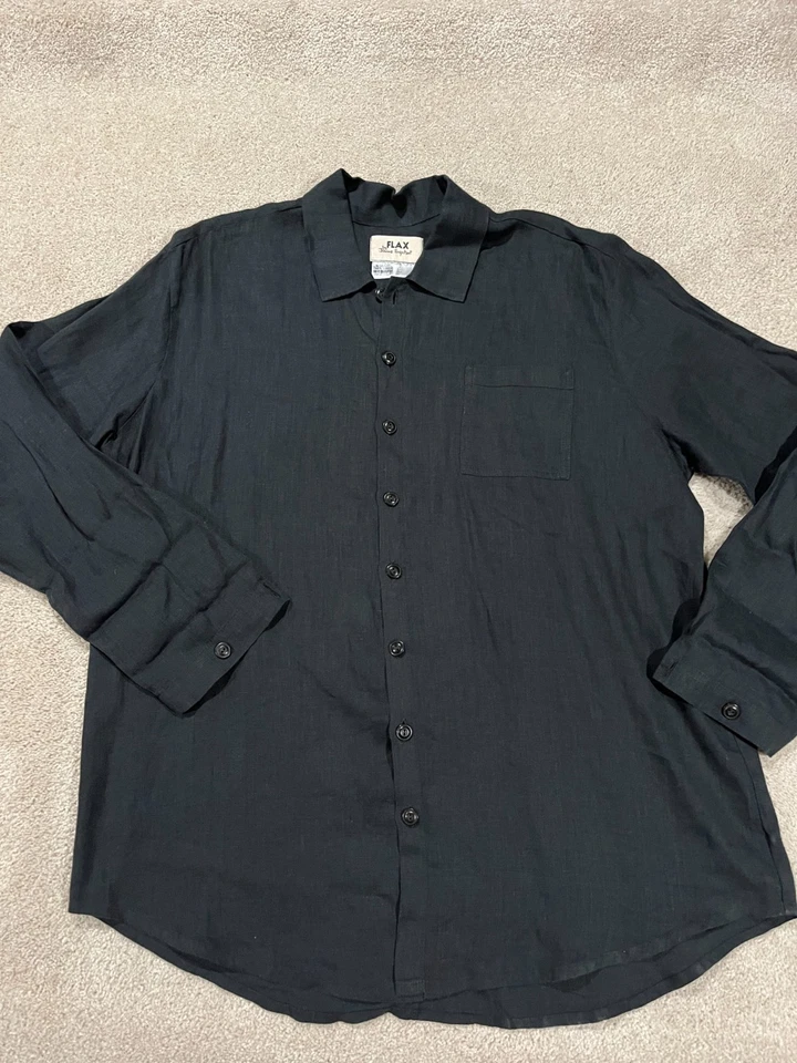 Flax Jeanne Engelhart Shirt Mens Medium Black Linen Button Up Long Sleeve Casual - Image 1 of 4