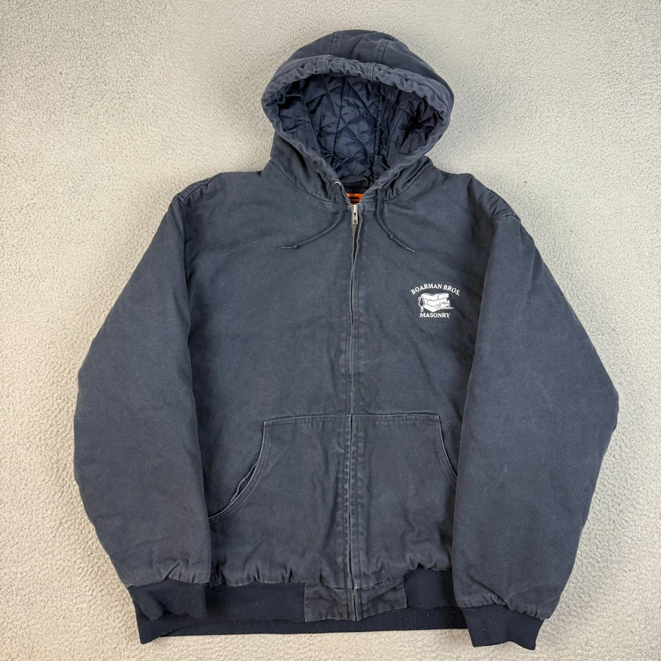 Vintage Canvas Jacket Men's 3XL Hooded Duck MDT Blue Workwear Quilt Lined Faded - Image 1 of 4