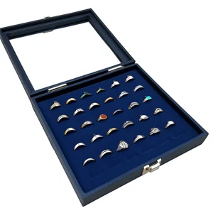 Black Jewelry Display Case Buckle Latch with Glass Top w/Blue Ring Foam Display - Picture 1 of 2