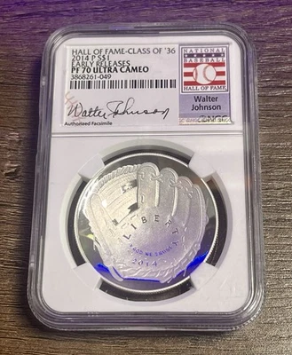 HALL OF FAME-CLASS OF '36 2014-P EARLY RELEASE PF70 UC S$1 ⚾️WALTER JOHNSON⚾️ ✍️ - Image 1 of 2