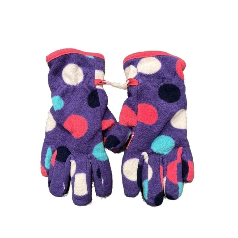 Kids Purple Polka Dot Fleece Gloves - Warm & Playful. Jumping Bean Brand - Image 1 of 4