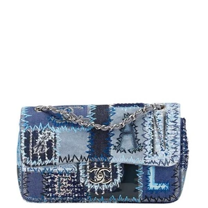 Chanel Coco Mark Patchwork Chain Shoulder Bag Handbag Blue Silver Multicolor Den - Picture 1 of 8