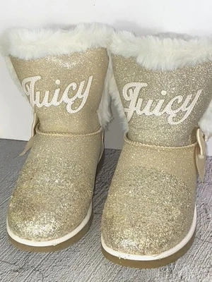 Juicy Couture GOLD SEQUIN SPARKLE Windsor Boots Women's Size 5 Faux Fur Lining - Image 1 of 4
