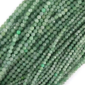 Cuentas redondas naturales micro facetadas de jadeíta verde Birmania 15,5" hilo 3 mm 4 mm - Imagen 1 de 3