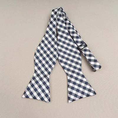 Mens Bow Tie Navy White Gingham Check Self-Tie Adustable B&B Dry Goods - Image 1 of 4