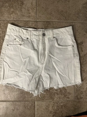 TopShop Moto-Mom Denim Shorts-Dobladillo Crudo-Blanco-Talla US 10 Foto 1 de 4