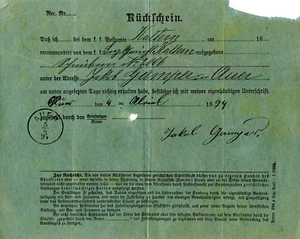 AUSTRIA 1894 recibo pt - de KALTERN a AUER (782G) - Imagen 1 de 2