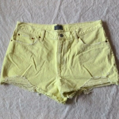 Abercrombie & Fitch Annie High Rise Shorts Yellow Cut Off Size 32/14 - Image 1 of 4