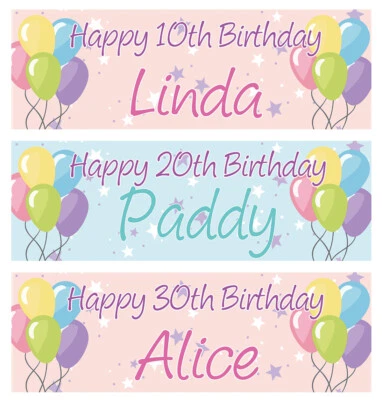 2 Banner Cumpleaños Personalizado Globo Pastel Niños Estrella Adultos Fiesta Decoración Foto 1 de 2