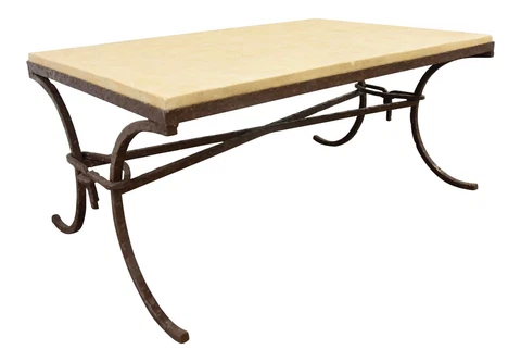 1970s Brutalist Rustic Iron Stone Top Coffee Table Cover
