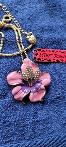 New Betsey Johnson Necklace Flower Pink Purple Summer Collectible Decorative - Picture 1 of 3