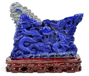 Natural Lapis Lazuli Playing Dragon Statue Gemstone Carving Sculpture Chinese Ar - Picture 1 of 6
