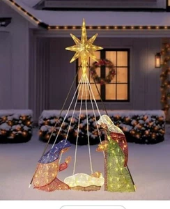 MEMBERS MARK TWINKLING NATIVITY SCENE PRE LIT 6 FT INDOOR/OUTDOOR CHRISTMAS TEST - Picture 1 of 7