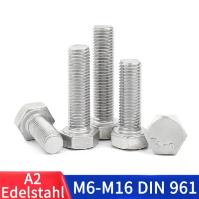 Tornillo hexagonal DIN 961 M6 a M16 rosca fina acero inoxidable A2 V2A rosca completa - Imagen 1 de 4