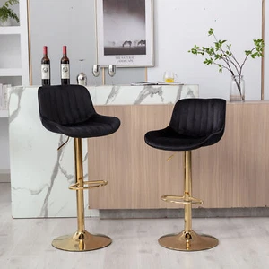 2Pcs Adjustable Swivel Stool Breakfast Barstool Lift Stool Velvet Footrest Black - Picture 1 of 13