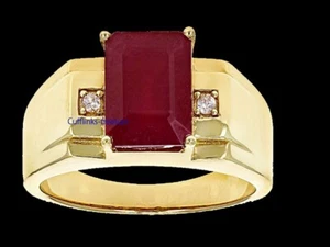 Natural Ruby & CZ Gemstones with  925 sterling Silver Gold Plated Men's Ring #6 - Picture 1 of 4