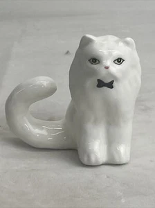 White Bone China "Tuxedo Cat" with Green Eyes and Black Bowtie Figurine 3" - Picture 1 of 9