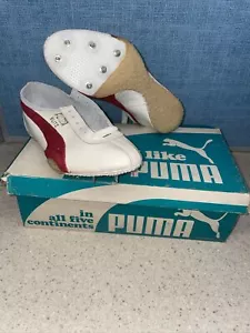 Vintage Puma Blitz all leather track spikes Made in Yugoslavia- White/Red - RARE - Picture 1 of 14