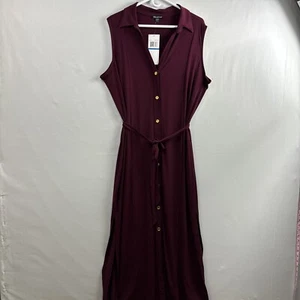Nina Leonard Shirt Dress Womens Burgundy Jersey Button Up Sleeveless size XL New - Picture 1 of 14