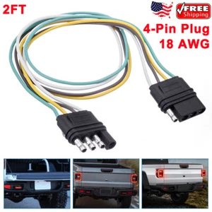 Trailer Light 4-Pin Plug Flat Wire Connector 18 AWG 2ft Extension Wiring Harness - Picture 1 of 13