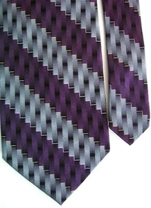 Stanley Blacker Men's Silk Striped Neck Tie Purple Gray 3 7/8" x 59" - Picture 1 of 2
