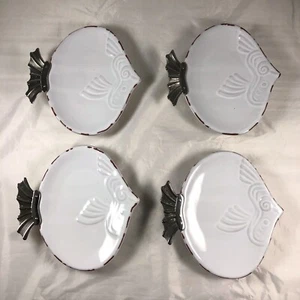 New MUD PIE 4 Fish Plates w Metal Tail Accents Appetizer, Canape, Tapas - Picture 1 of 3