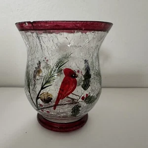 Yankee Candle Crackle Glass Winter Birds Votive Candle Holder Cardinal & 2 More - Picture 1 of 9