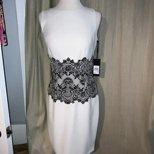 Karl Lagerfel Sheath Dress NWT Size 6 White with Black Lace Waist Inset Stunning - Picture 1 of 18