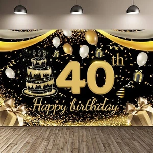 40th Happy Birthday Decor Banner Backdrop, 180x110cm Large Fabric for Women Men - Picture 1 of 5