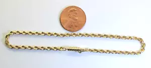 Bonito Brazalete Unisex Oro Amarillo 14K Corte Diamante 2.5mm Grueso Cuerda 8" - Imagen 1 de 5