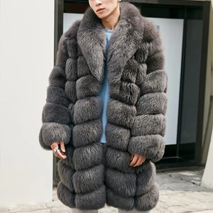 Men's Winter Warm Real Natural Fox Fur Coat Full Pelt Thick Overcoat Outerwear   - Picture 1 of 11