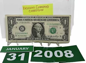 One Dollar Bill Birthday January 31 2008. Near Uncirculated. Fancy Serial Number - Picture 1 of 9