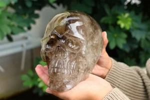 3.35kg Natural Smokey Crystal Skull Crystal Skull Carving Crystal Furniture - Picture 1 of 10
