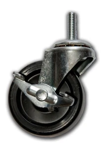 2 1/2" Laufrolle mit 5/16" x 1" Gewinde Vorbau, Polyolefin Rad, Seitenbremse - Bild 1 von 3