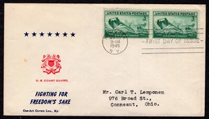 1945 WWII Coast Guard (Scott 936) Pair- Cos-at FDC TA499 - Picture 1 of 1