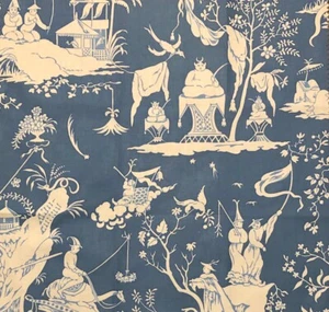 SCHUMACHER Starry Night China Blue Toile Cotton Chinoiserie Remnant New - Picture 1 of 1