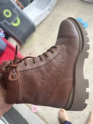 Pre-Owned Coach Citysole Leather Zip Up Logo Men’s Boots CC748 Brown Sz 8.5 - Image 1 of 4