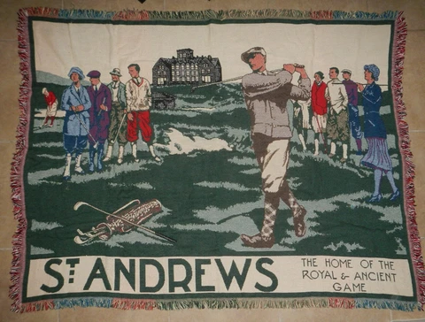 Vintage Old Course at St Andrews Golf Course Woven Throw Blanket Tapestry Cover
