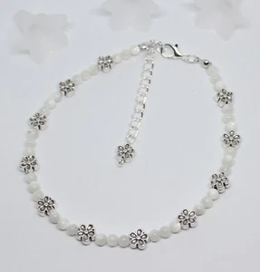 Daisy Flower Shell Beads Anklet, Mother of Pearl Anklet, Daisy Anklet, Handmade - Picture 1 of 4