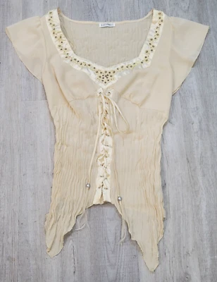 Blusa Y2k KAELY.N-MAX Sin Mangas FAIRYCORE Microplisada PLUMA Corbata Talla XL Foto 1 de 4