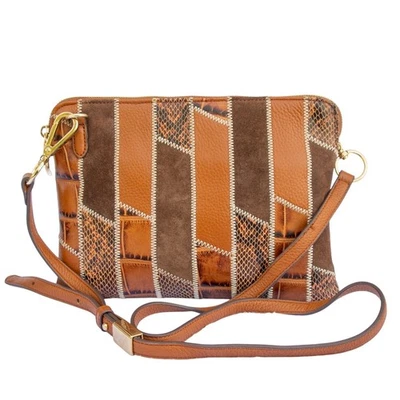 G.I.L.I. Cartera Bandolera Marrón Tostado Repujado Serpiente Cuero Cocodrilo Gamuza Retazos Foto 1 de 4