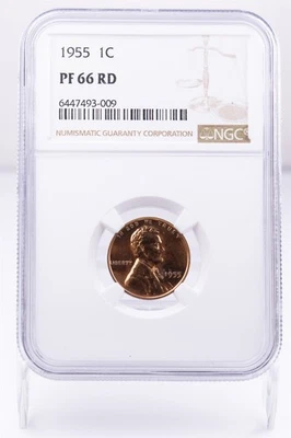 Certified 1955 Lincoln Cent NGC PR66RD Proof Wheat Penny 1c  - Image 1 of 4