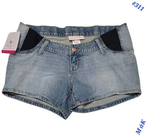 Isabel Maternity Midi Jean Short Size 2 Blue Denim Side Panels 4" Inseam - Picture 1 of 11
