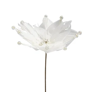 Northlight Beaded Feather Poinsettia Artificial Christmas Pick - 13.75" - White - Picture 1 of 6